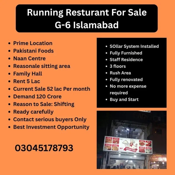 Restuarant for Sale - G-6 - Islamabad